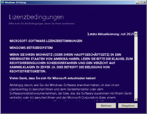 Windows 10 Lizenzbedingungen
