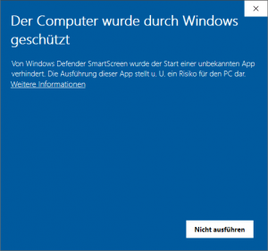 Windows Defender SmartScreen Der Computer wurde geschützt