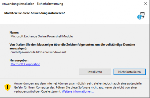 Sicherheitswarnung Microsoft Exchange Online Powershell Module