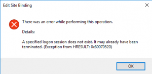 A specified logon session does not exist. It may already have been terminated